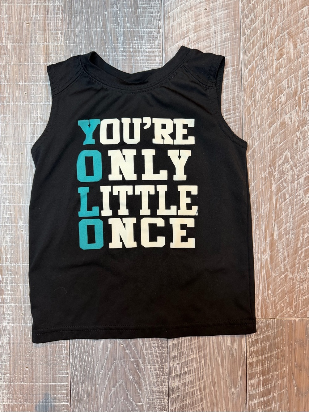 okie dokie Black Tank Top with Teal & White YOLO Graphic